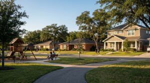 Family homes with green space in a Converse, TX residential neighborhood