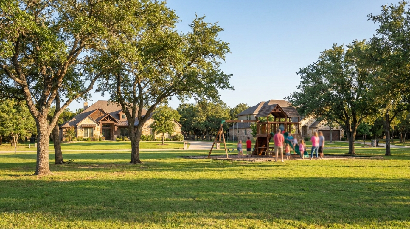 Family park and wooded homes in Garden Ridge, TX