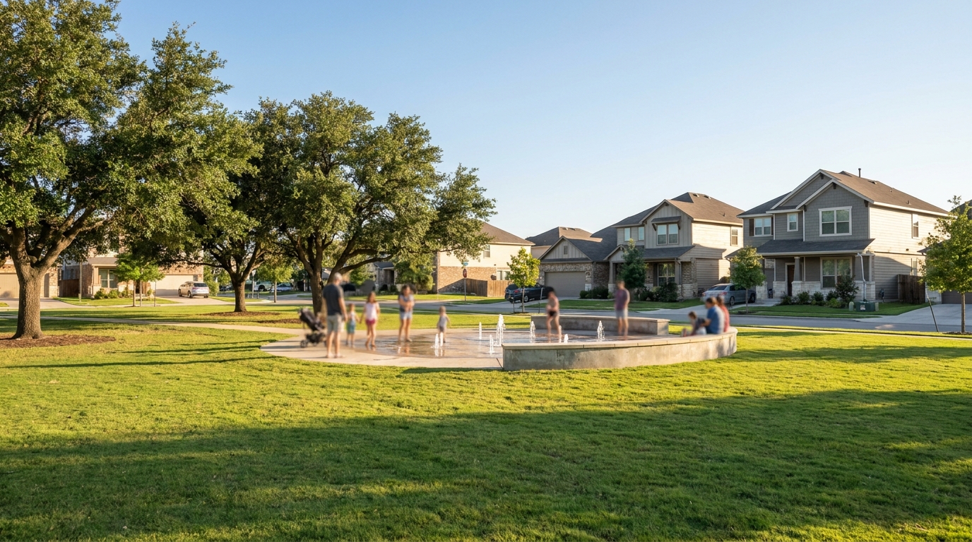 Community park and homes near Retama Park in Selma, TX