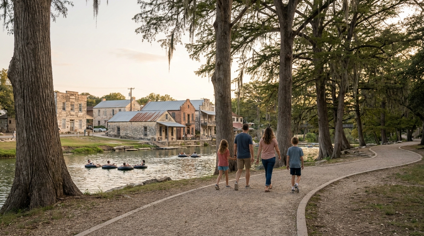 Family enjoying a park along the I-35 corridor between San Antonio and New Braunfels