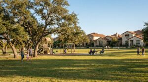 Family neighborhood park with Hill Country scenery in Stone Oak, San Antonio